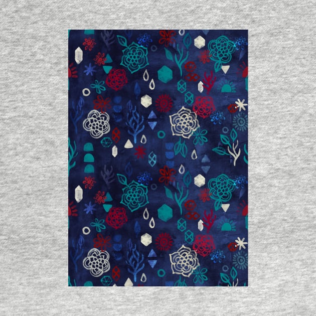 Elements - a watercolor pattern in red, cream & navy blue by micklyn
